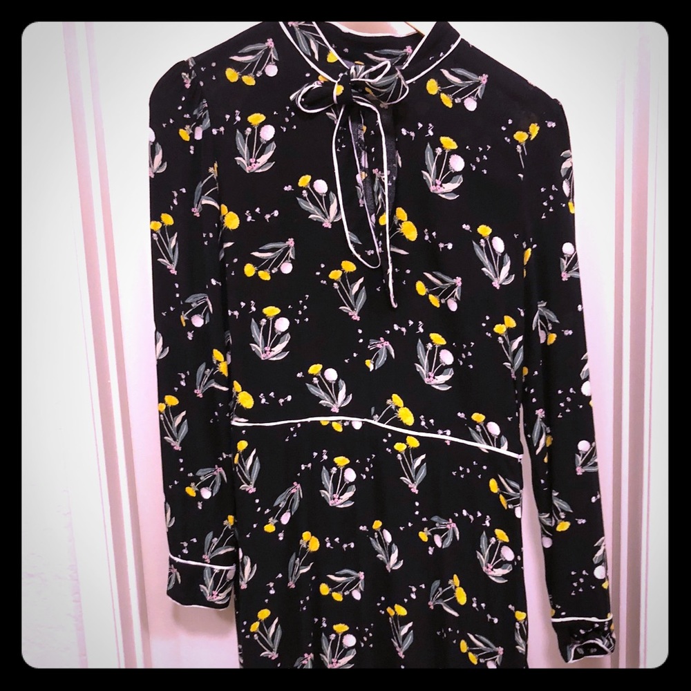 Long sleeve floral black mini dress